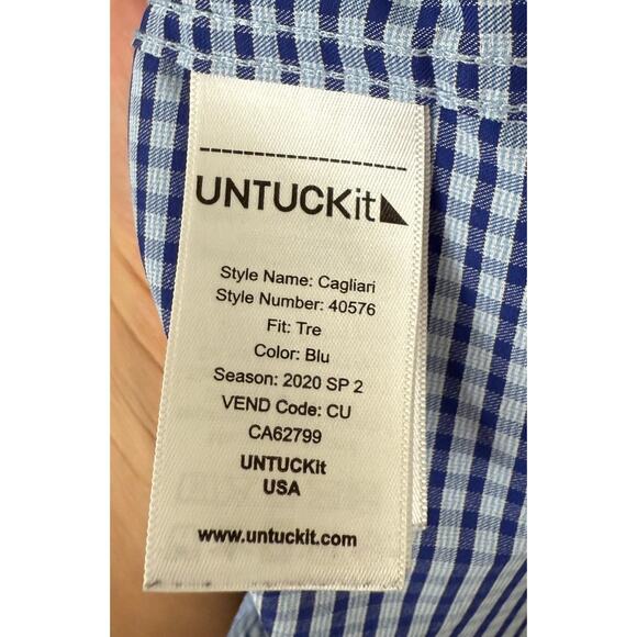UNTUCKit Cagliari Collared Short Sleeve Button Up Blue Micro-Checker Tall-XXL - Picture 4 of 5
